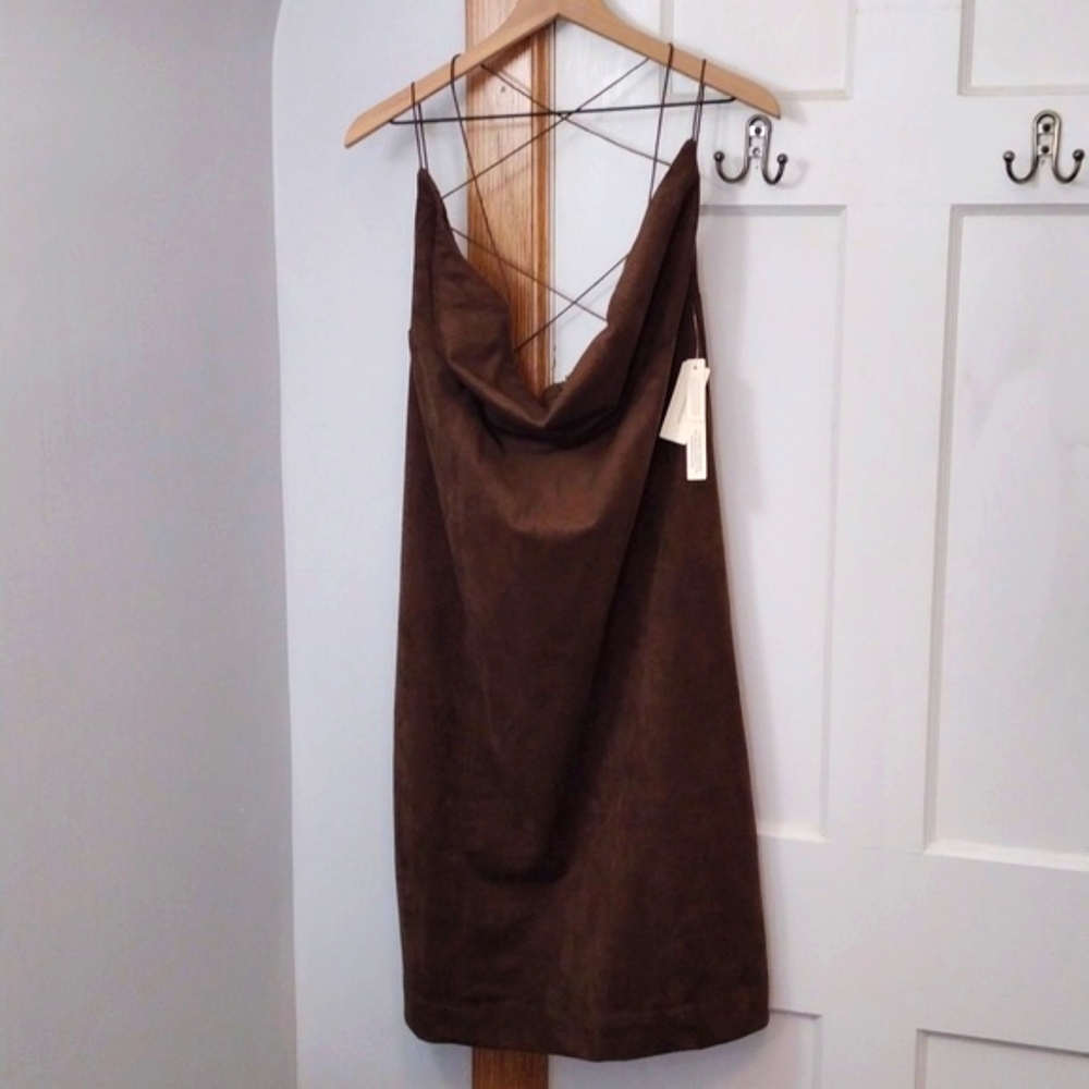 Anthropologie Strappy Brown Faux Suede Midi Dress Size 16 - NWT - Picture 6 of 13